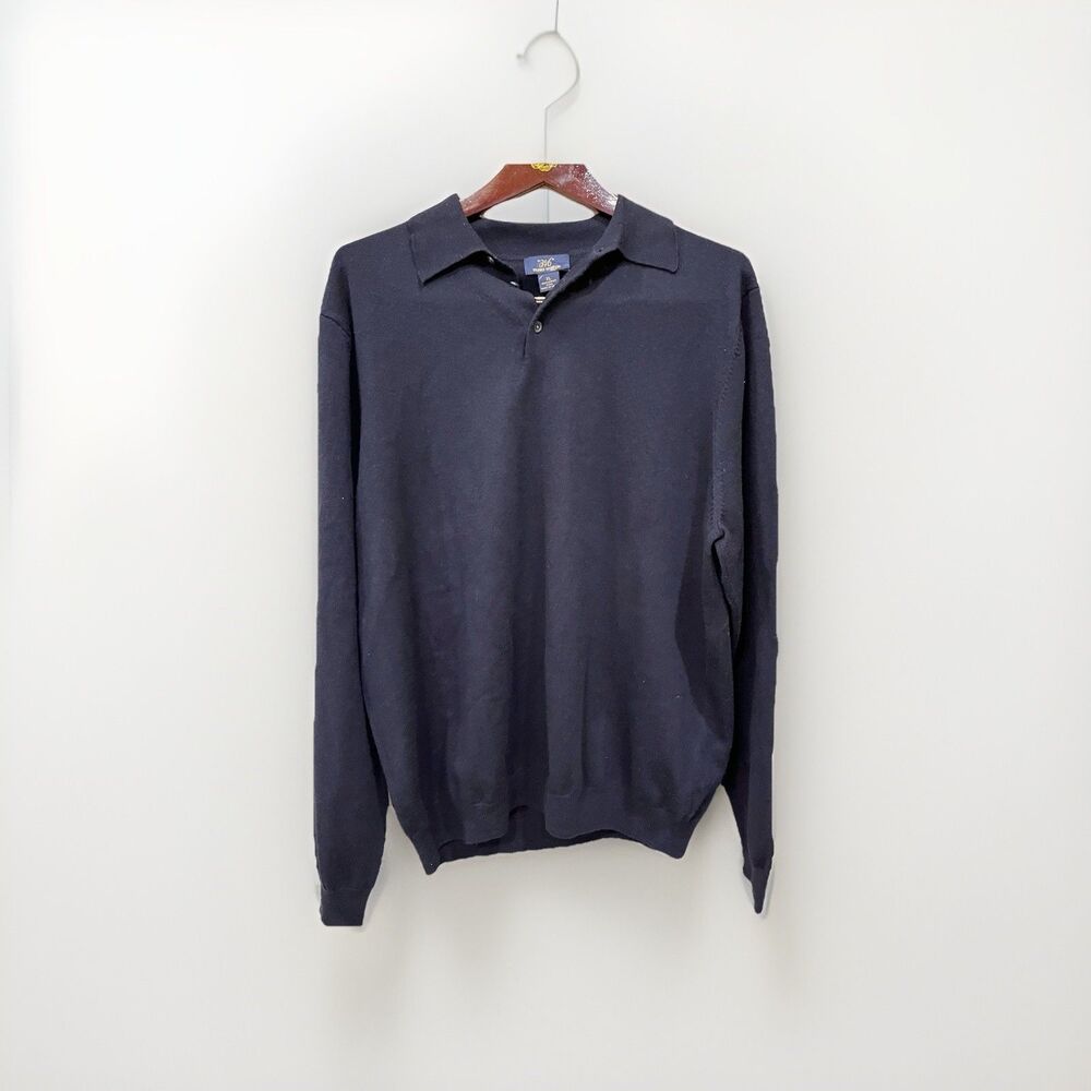 Brooks Brothers 346 Fine Italian Merino Polo Sweater Size XL 1/4 Button Black